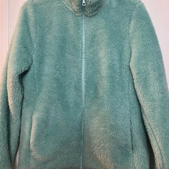 Uniqlo Women's Jacket Mint Green Medium Long Sleeves Mock Neck Zip Fuzzy - Picture 2 of 12